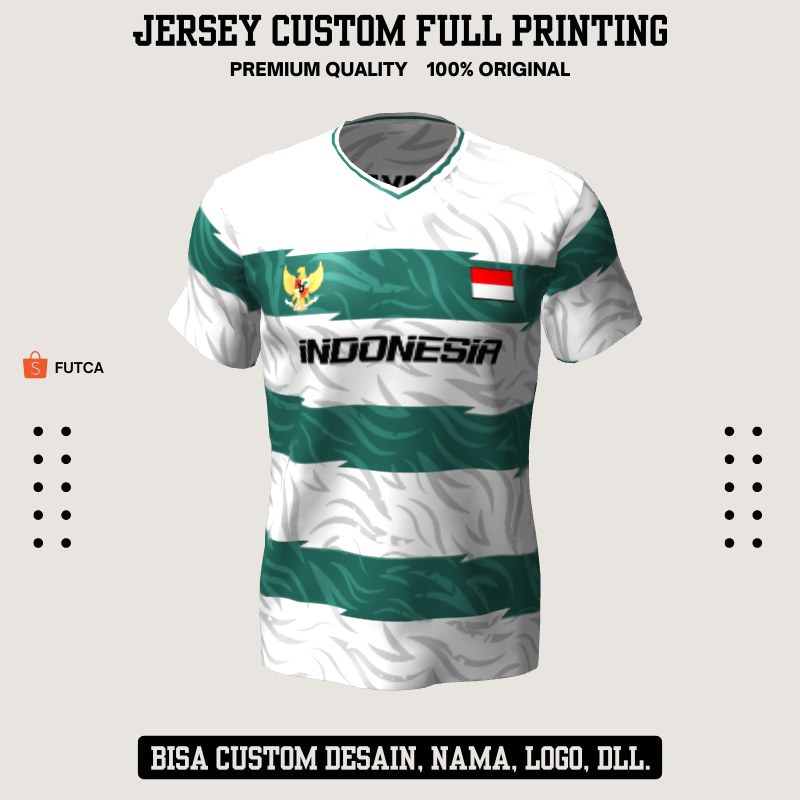 Kaos Jersey Futsal Hijau Putih Motif Abstrak 72 - Jersey Baju Olahraga Full Printing