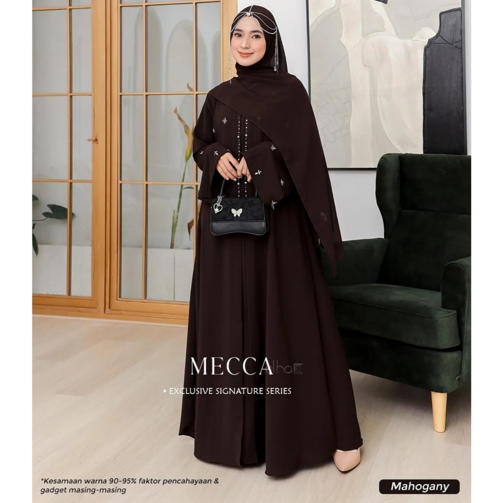 MECCA SIGNATURE Abaya turki Terbaru 2025 Bahan Ceruti premium Aplikasi Payet mutiara Cantik busui fr