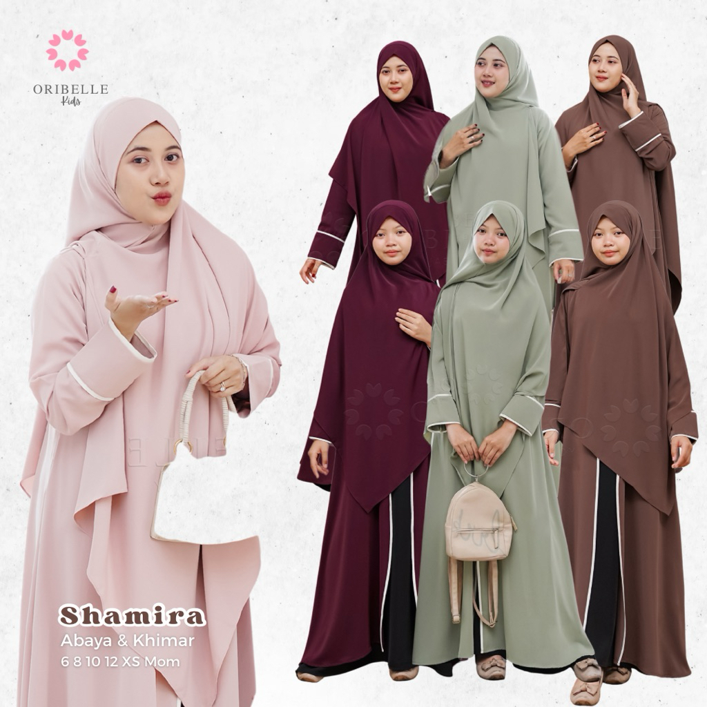 Oribelle Shamira Gamis abaya  couple  ibu Anak Perempuan muslim Syar'i Premium Set Khimar