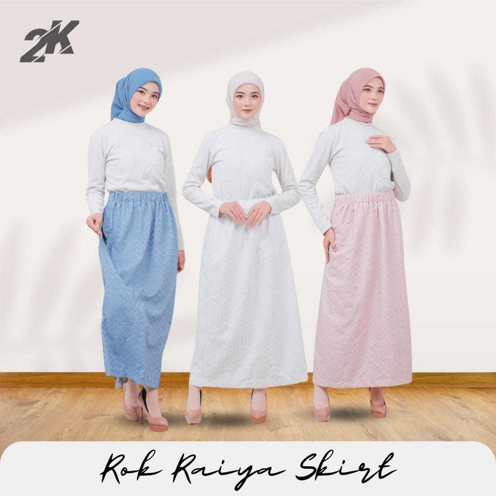 Rok Raiya Skirt Panjang Wanita Kekinian Warna Hitam Putih Biru Pink | Rok Hijab Elegan All Size | Ro