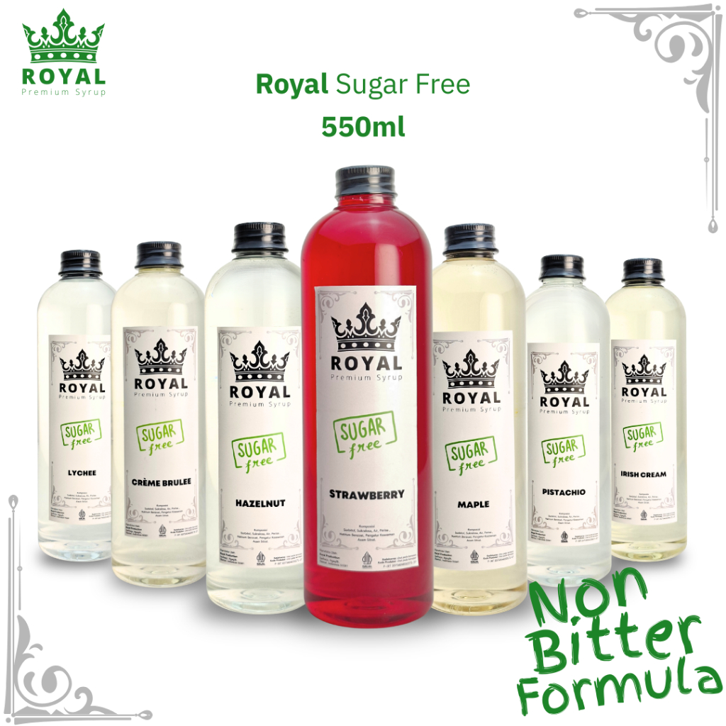 

ROYAL SUGAR FREE Keto Syrup / Sirup (550ml) - Butterscoth Vanilla Hazelnut Caramel Rum Creme Brulee Irish Creme Lychee Strawberry Cocopandan