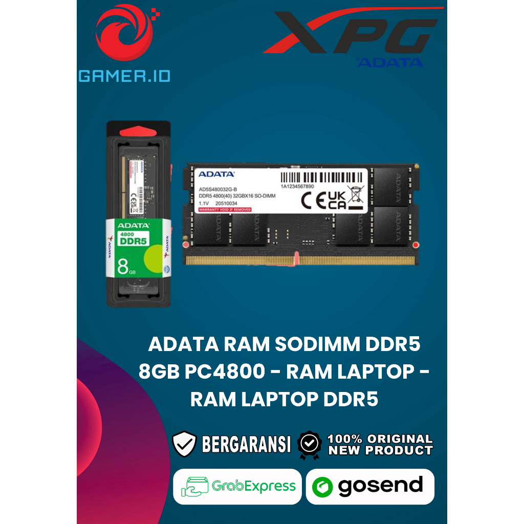 ADATA RAM SODIMM DDR5 8GB PC4800 - RAM LAPTOP - RAM LAPTOP DDR5 - MEMORY LAPTOP - RAM LAPTOP 4800MHZ