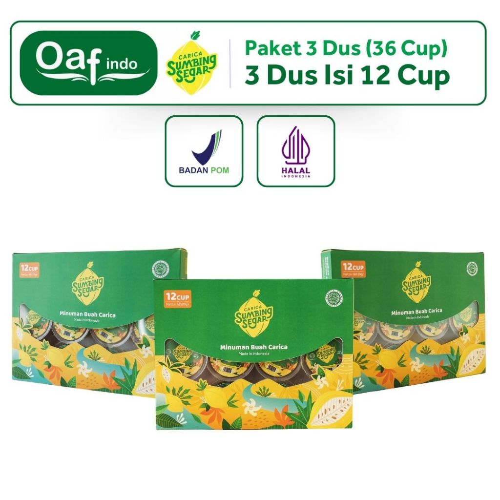 

Sumbing Segar Paket Hemat 3 Dus isi 12 Cup Dari Buah Carica Asli Dieng
