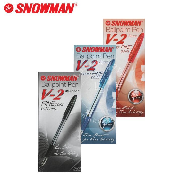 

(1 PACK) Snowman Ballpoint Gel Pen 0.6mm V-2 | Pulpen Tinta Hitam Biru Merah (1 Pack isi 12 pcs)