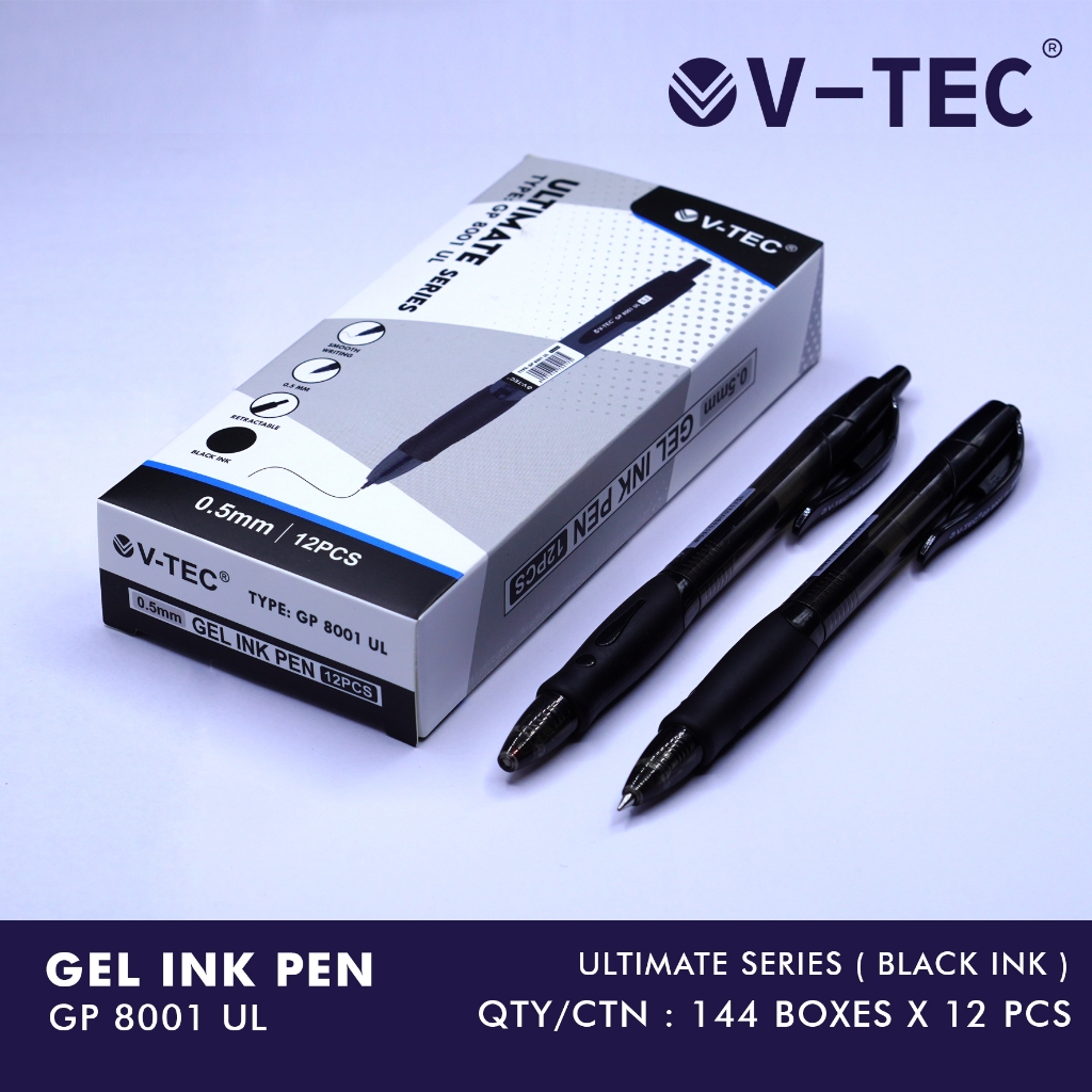 

(1 PACK) VTEC Ballpoin Gel Ink Pen Ultimate Saries GP 8001 UL | HITAM MERAH