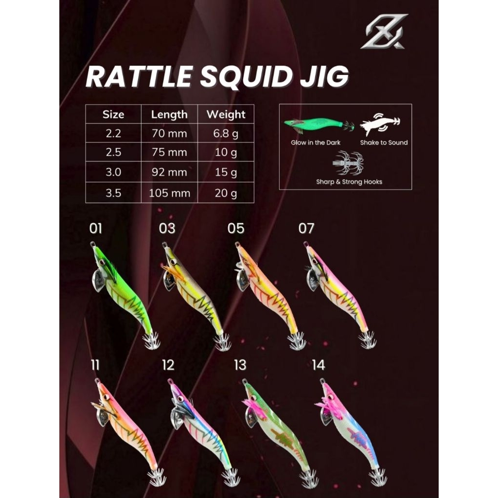 Lure AXZ Rattle Squid Jig Luminous Ada 3 Size