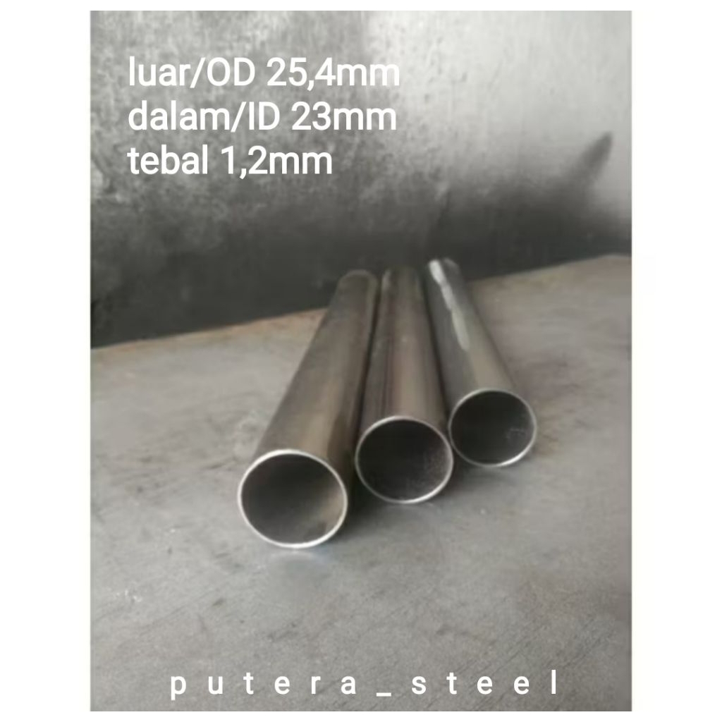 pipa besi seamles luar/OD 25mm dalam/ID 23mm tebal 1,2mm