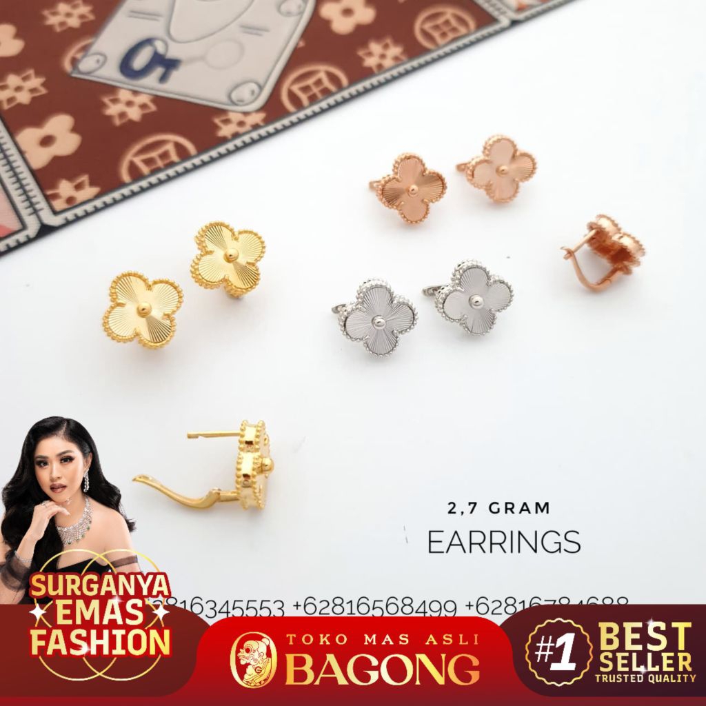 ANTING FASHION BUNGA 17K/750 ASLI BAGONG GOLD,BAGONG EMAS
