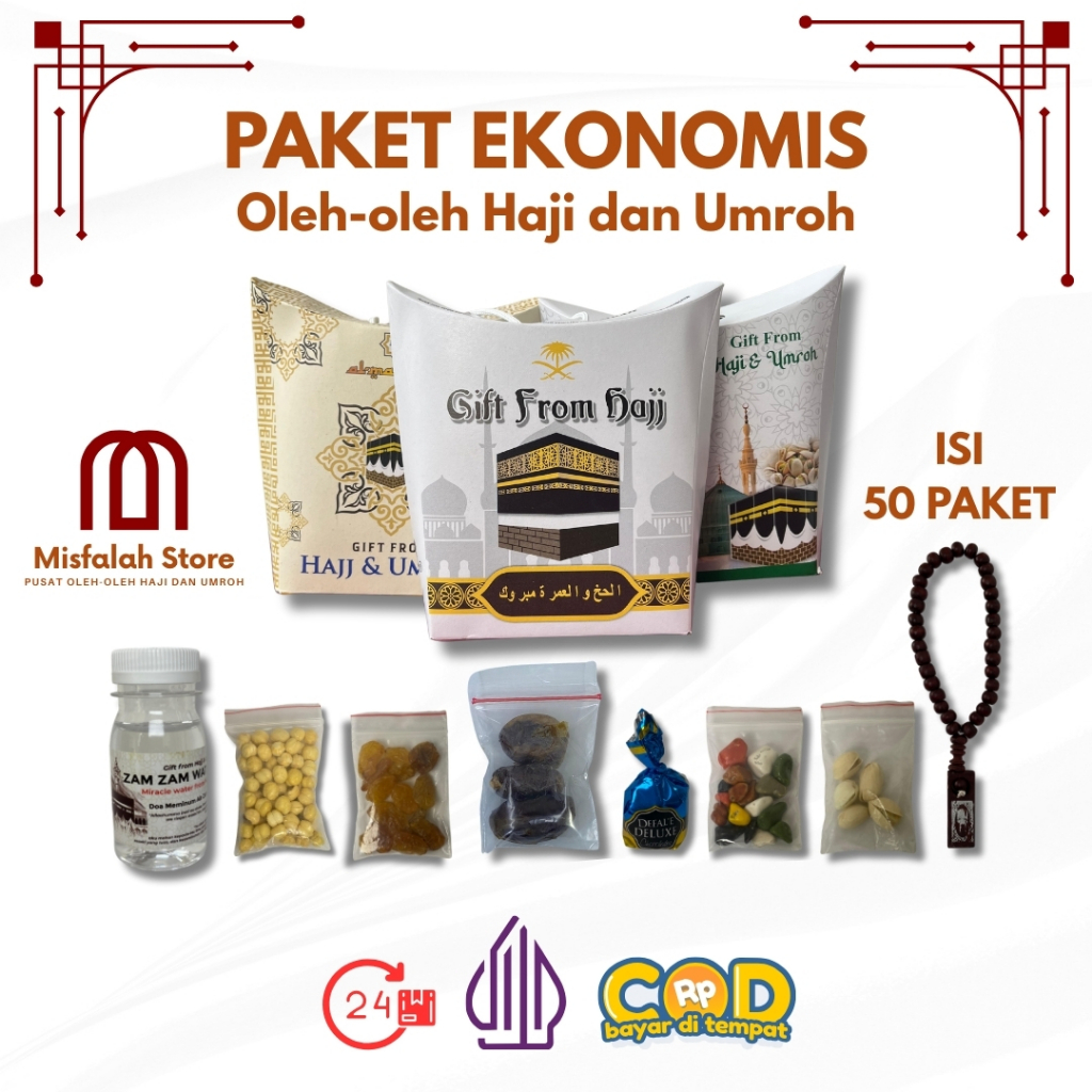 

Paket 50pcs Ekonomis Tasbih Oleh-oleh Haji dan Umroh isi Air Zamzam / Dus Tali