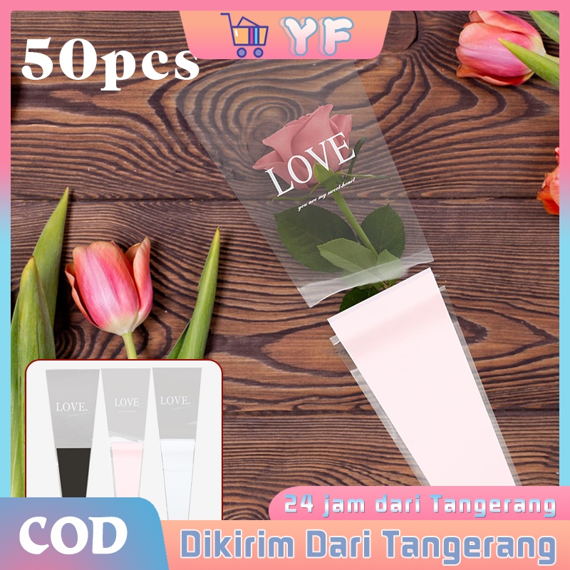 

50Pcs Bunga Mawar Satu Tangkai Plastik Plastik Bunga Satuan