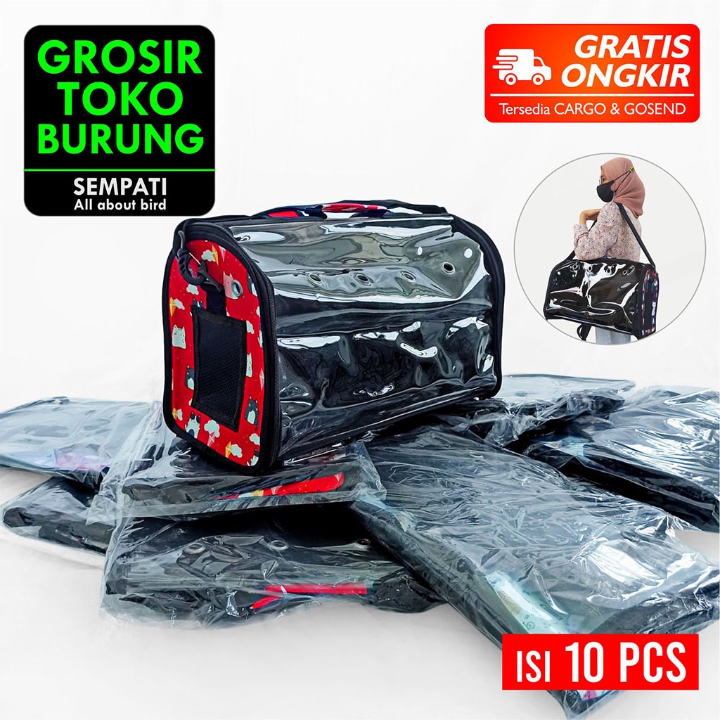 SEMPATI GROSIR TAS KUCING CLEAR TRANSPARAN 3IN1 SEMPATI ISI 10 PCS RANSEL SELEMPANG JINJING PET CARG