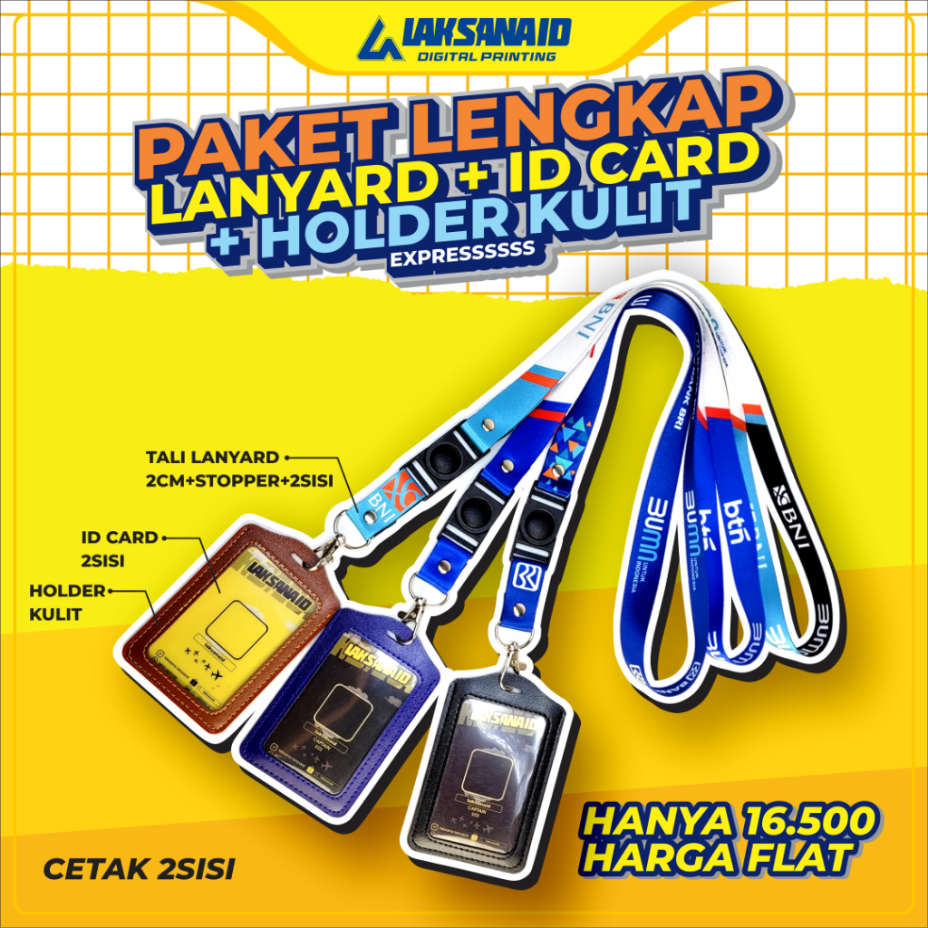 

PAKET LENGKAP Cetak Tali LANYARD plus ID CARD dan HOLDER KULIT