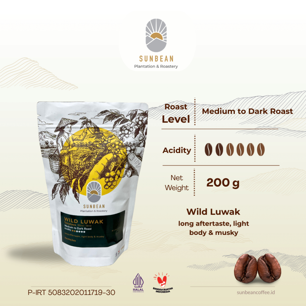 

Kopi Full Arabika Luwak Liar Medium to Daark Coffee Roast 200g by SUNBEAN