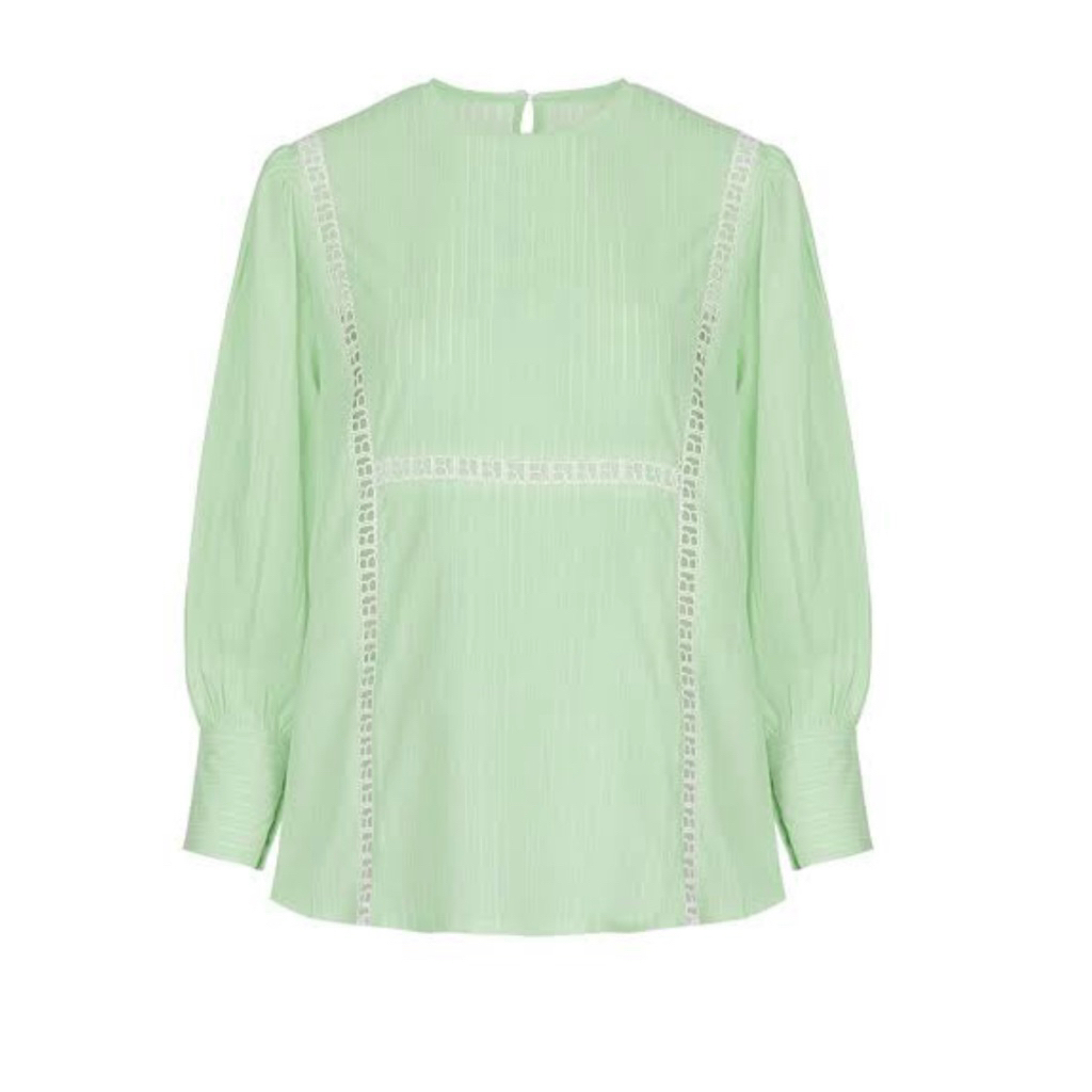 Kemeja Benang Jarum Alice Stripe Mint Green