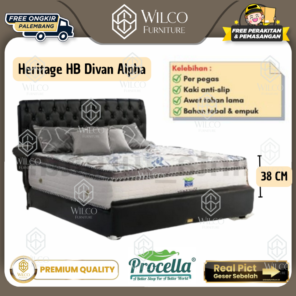 Kasur Spring Bed Procella Heritage Set HB Alpha / Kasur Plashtop - 160x200