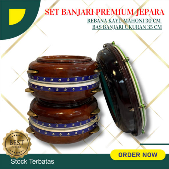 Rebana Hadroh Kayu Mahoni Satu Set Bas Banjari