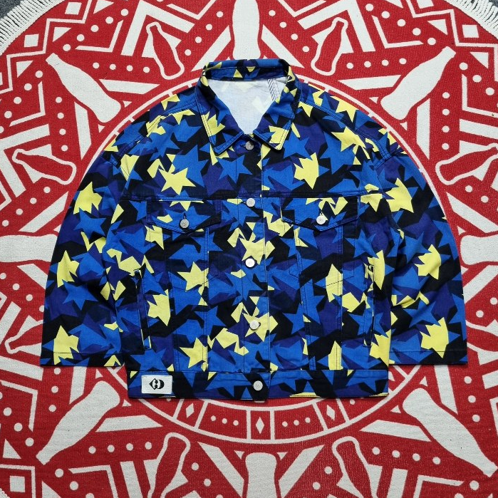 Lucky Chouette jacket denim full stars yellow blue women size