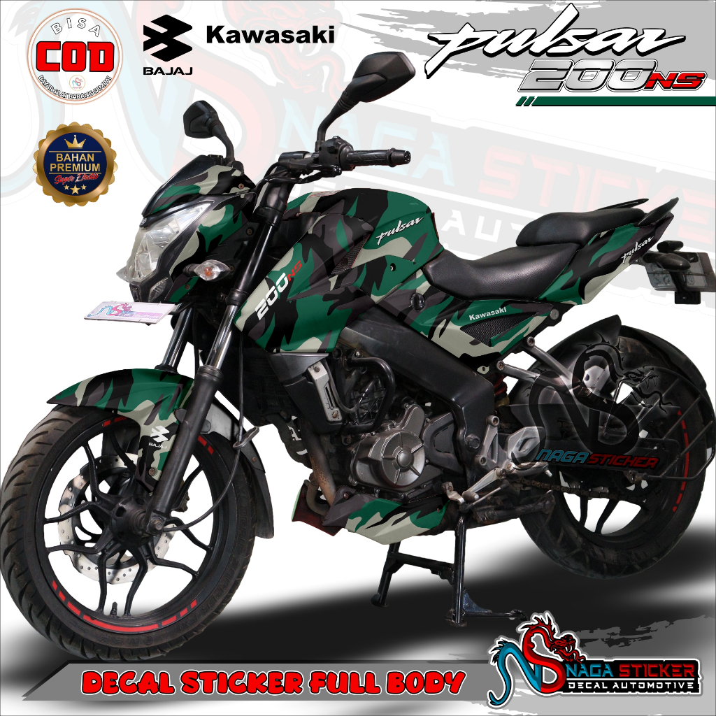DECAL STICKER FULL BODY Kawasaki Bajaj PULSAR NS200 Motif Loreng NS0133 Desain Bisa CUSTOM bajaj