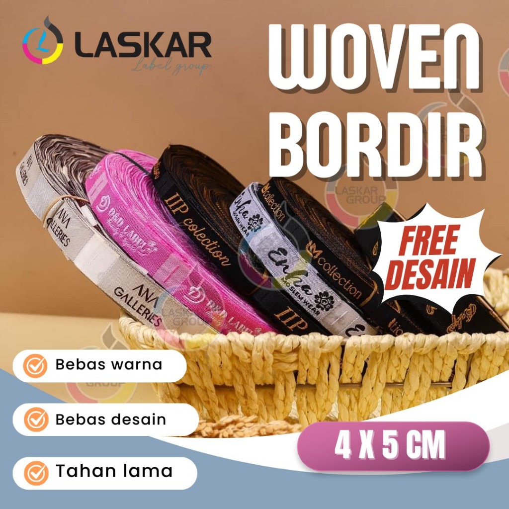 

4x5cm woven label baju custom nama sendiri untuk baju di pondok border lebel merek border