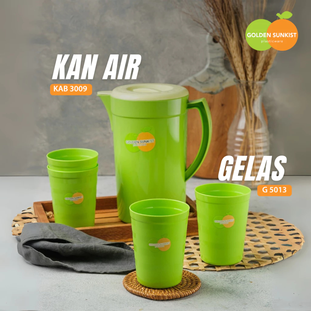 Golden Sunkist Set Teko Plastik KAB 3009 Dan Gelas Minum Plastik Kecil G 5013 Mulya Jaya