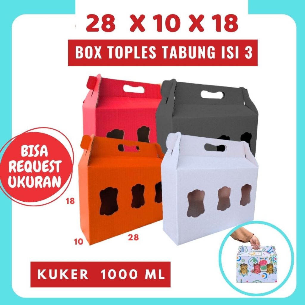 

Box Kuker 28x10x18 Toples Jar 1000ml isi 3 Jinjing Gable Box Kue Kering Dus Kue Kering Kemasan