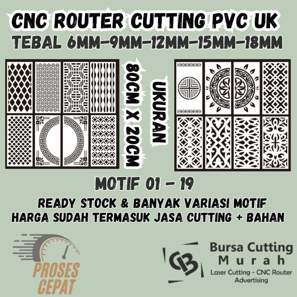 PARTISI PVC PENYEKAT RUANGAN UKURAN 80CM X 20CM ORNAMEN HIASAN DINDING KRAWANGAN PAGAR PVC BOARD