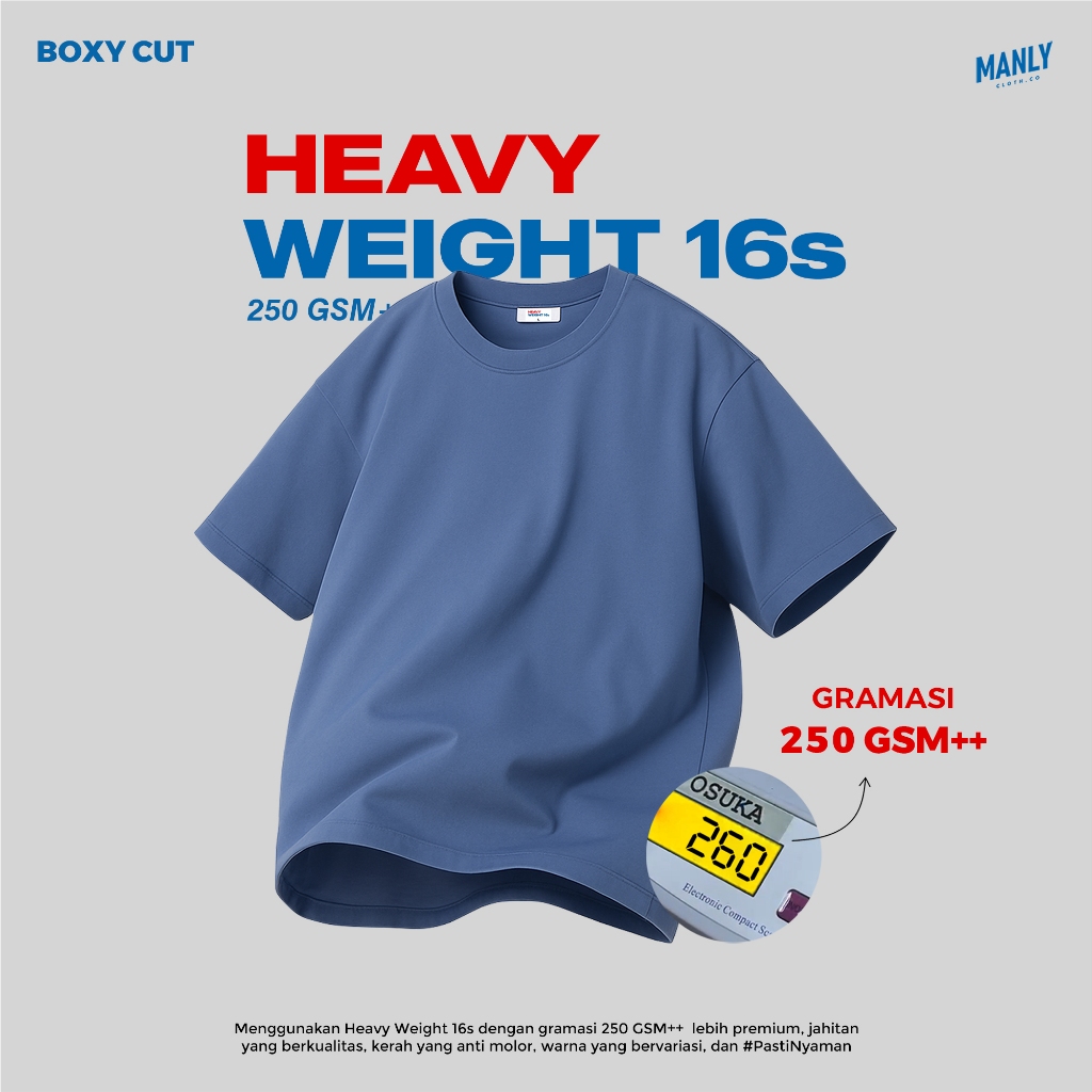250 GSM ++ Premium Boxy Crop T-shirt Kaos Boxy Fit with Heavy Weight Cotton 16s Light Blue