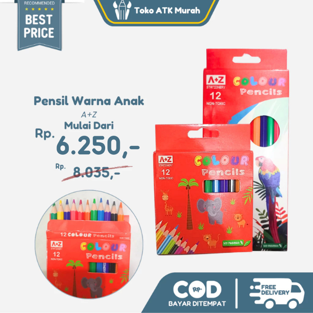 

Pensil Warna Mini Anak 12 Warna / Pensil Warna Panjang 12 Warna A+Z Color Pencil