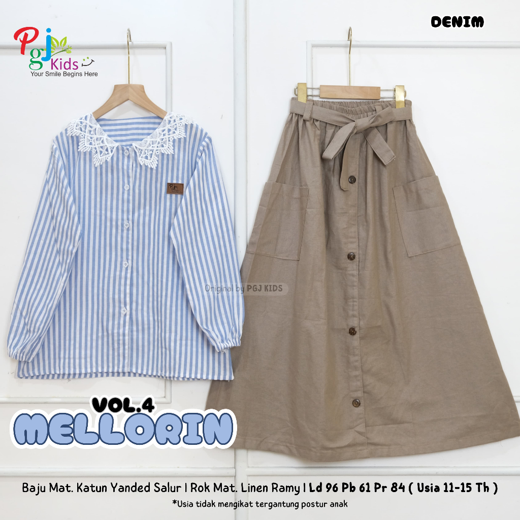 setelan rok anak perempuan remaja tanggung 11-15 tahun mellorin set ori pgj kids