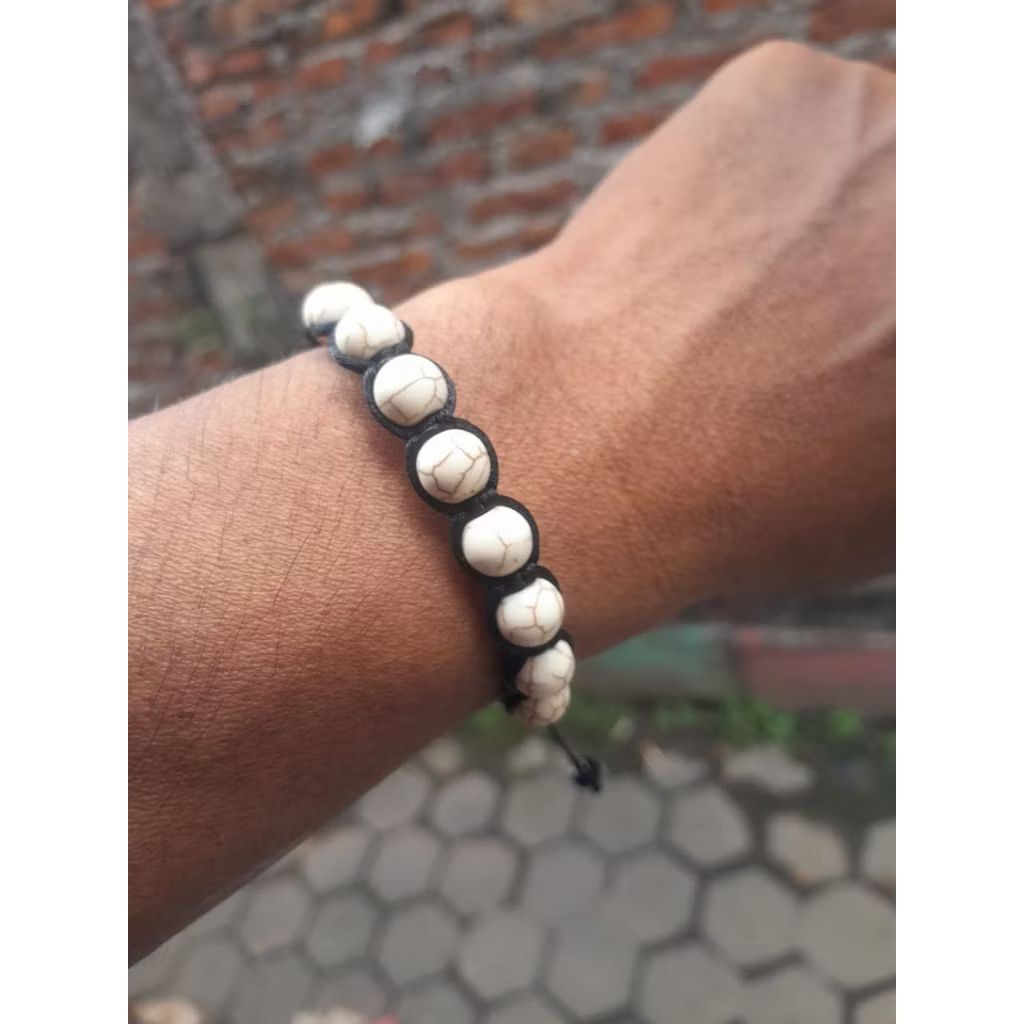 gelang retro macrame batu akik pirus putih natural 8 mm