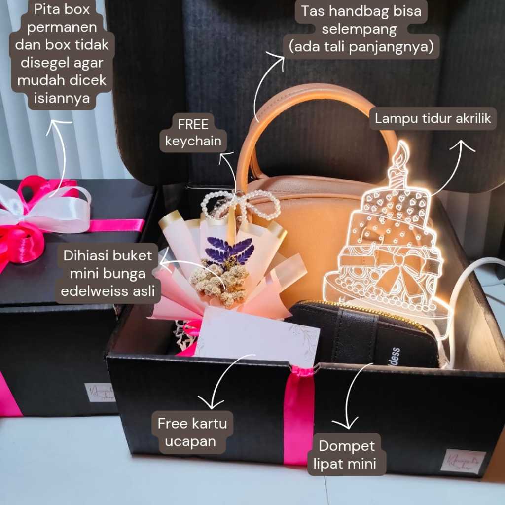 

PAKET TAS (D) hampers / Hampers tas + dompet + lampu tidur akrilik / kado ulang tahun / hadiah untuk cewek / birthday gift / kado anniversary / buket / hadiah wisuda / kado pernikahan / wedding gift