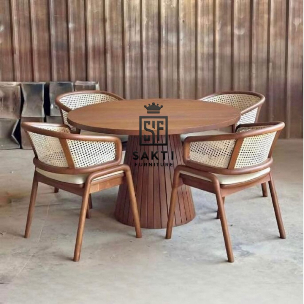 set meja makan bundar kayu jati minimalis meja makan bulat kayu solid set meja makan bundar kursi ro