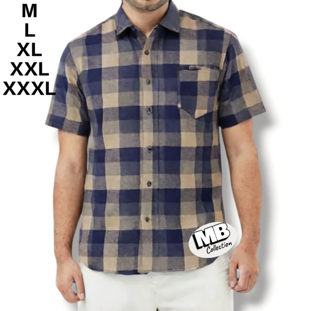 Kemeja Pria Oversize Lengan Pendek Kemeja Kotak-kotak Dewasa