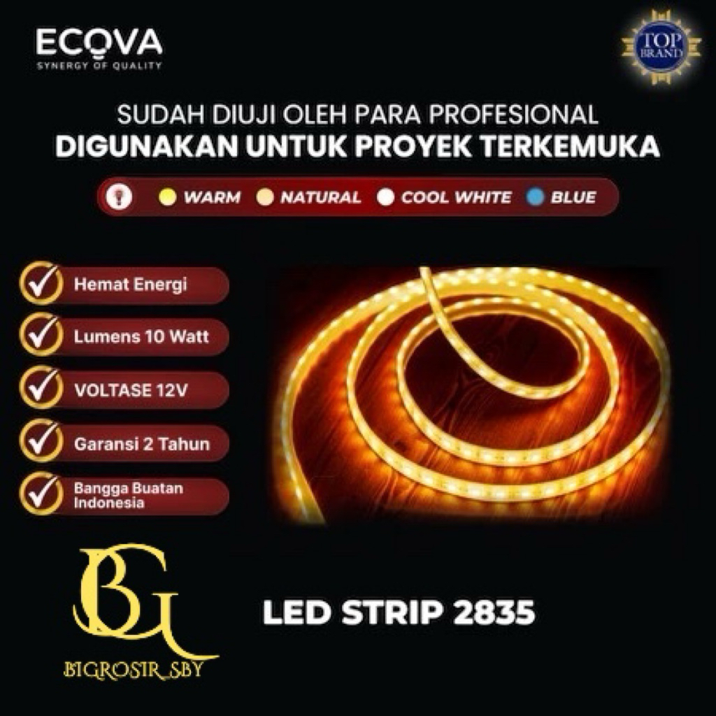 Boombastic ofc - ECOVA 2835 LAMPU LED STRIP DC 12V / HARGA PER 5 METER / LAMPU STRIP DENGAN DOUBLE