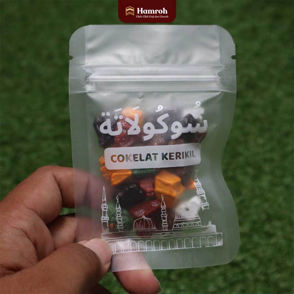

Coklat Kerikil 20gr – Packaging Full Sablon Eksklusif Oleh-oleh Haji Umroh