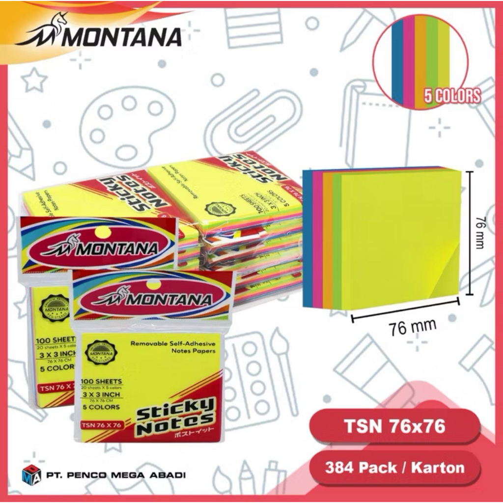 

(1pak kecil) STICKY NOTES MONTANA BESAR KECIL / memo tempel kertas 100 sheet