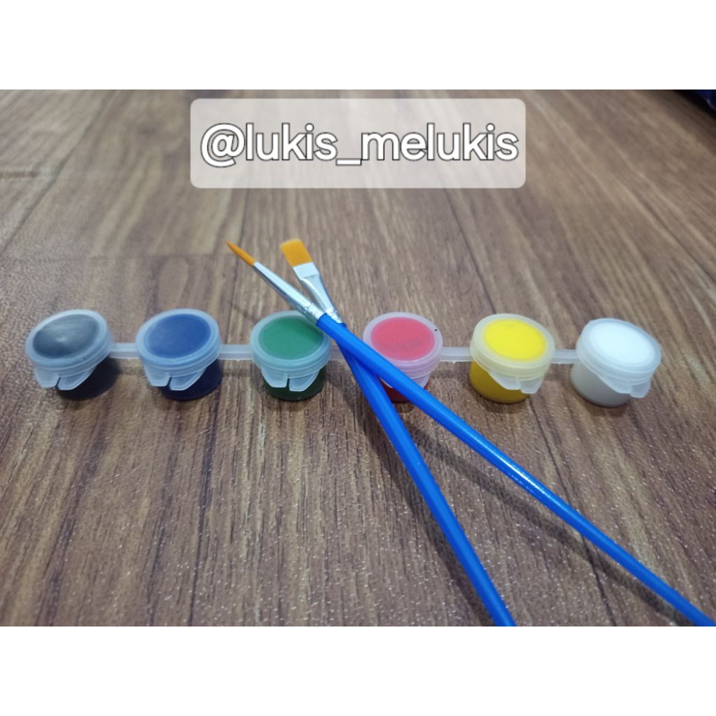 

Set Cat Lukis Akrilik / Acrylic 3ml*6 warna dasar bonus 2 kuas round & flat brush