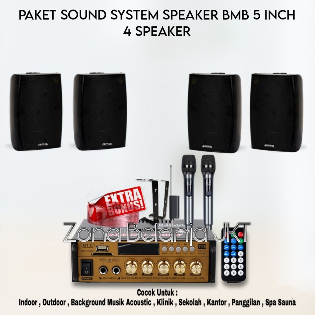PAKET SOUND SYSTEM CAFE RESTO KARAOKE SPEAKER BMB 5 INCH 4 SPEAKER MURAH BERKUALITAS ORIGINAL ( MINI
