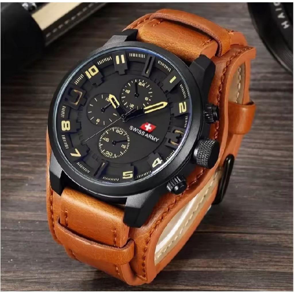 Jam Tangan Pria Anti Air Swiss Army Tahan Air Fashion Business Auto Analog