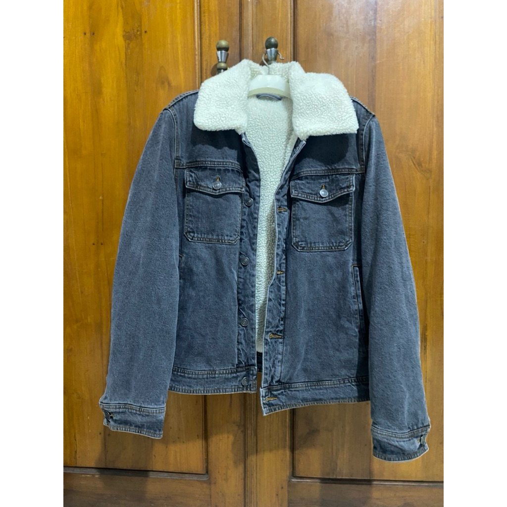 Mango Man Sherpa Denim Jacket Washed Grey - M