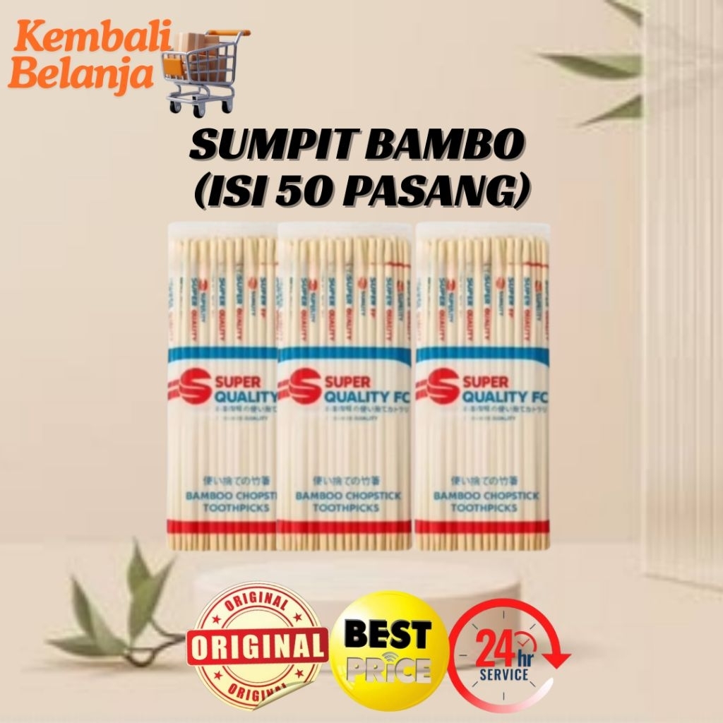 Sumpit Bambu Isi 50 Pasang/ Sumpit Bambu Bonus Tusuk Gigi/ Sumpit Bambu Berkualitas/ Sumpit Bambu Mu
