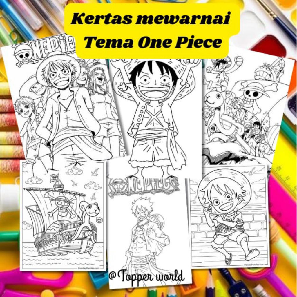 

20 LEMBAR KERTAS MEWARNAI ANAK TEMA ONE PIECE (READY LANGSUNG KIRIM)