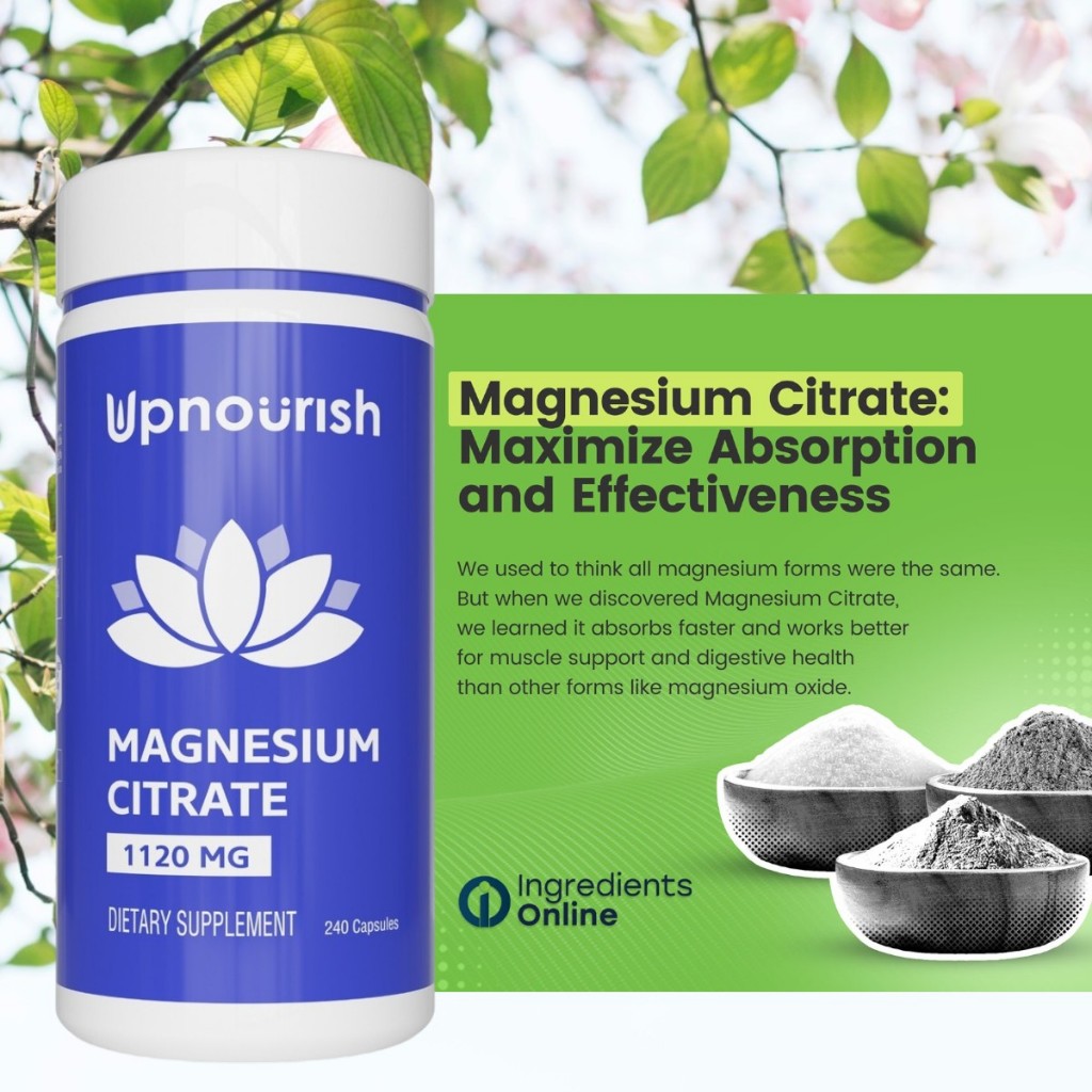 Upnourish Magnesium Citrate 1120mg Vitamin Supplement Free Allergen 240 Kapsul