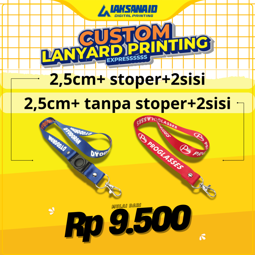 

CETAK TALI LANYARD CUSTOM PRINTING LEBAR 2,5cm cetak 2sisi PAKAI STOPPER dan TANPA STOPER