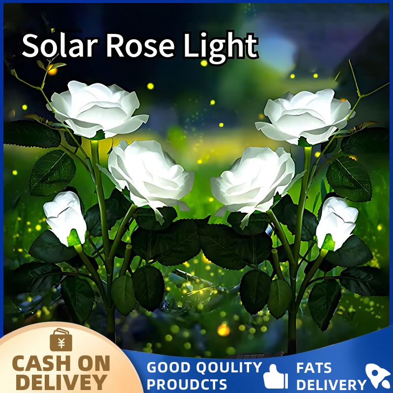 Lampu Taman Tenaga Surya LED Waterproof IP65 Hemat Energi Solar Light Bunga Mawar 3 Kepala Besar Out
