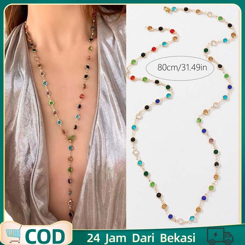 Kalung Panjang Wanita Y2k Warna-warni Kalung Cewe Panjang Sylus Kalung Kalung Asesoris Wanita Fashio
