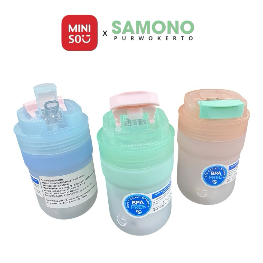 Miniso Solid Color 3.0 Double Wall Dual Sport Plastic Coffee Mug with Straw 420ml/Botol Minum Mini