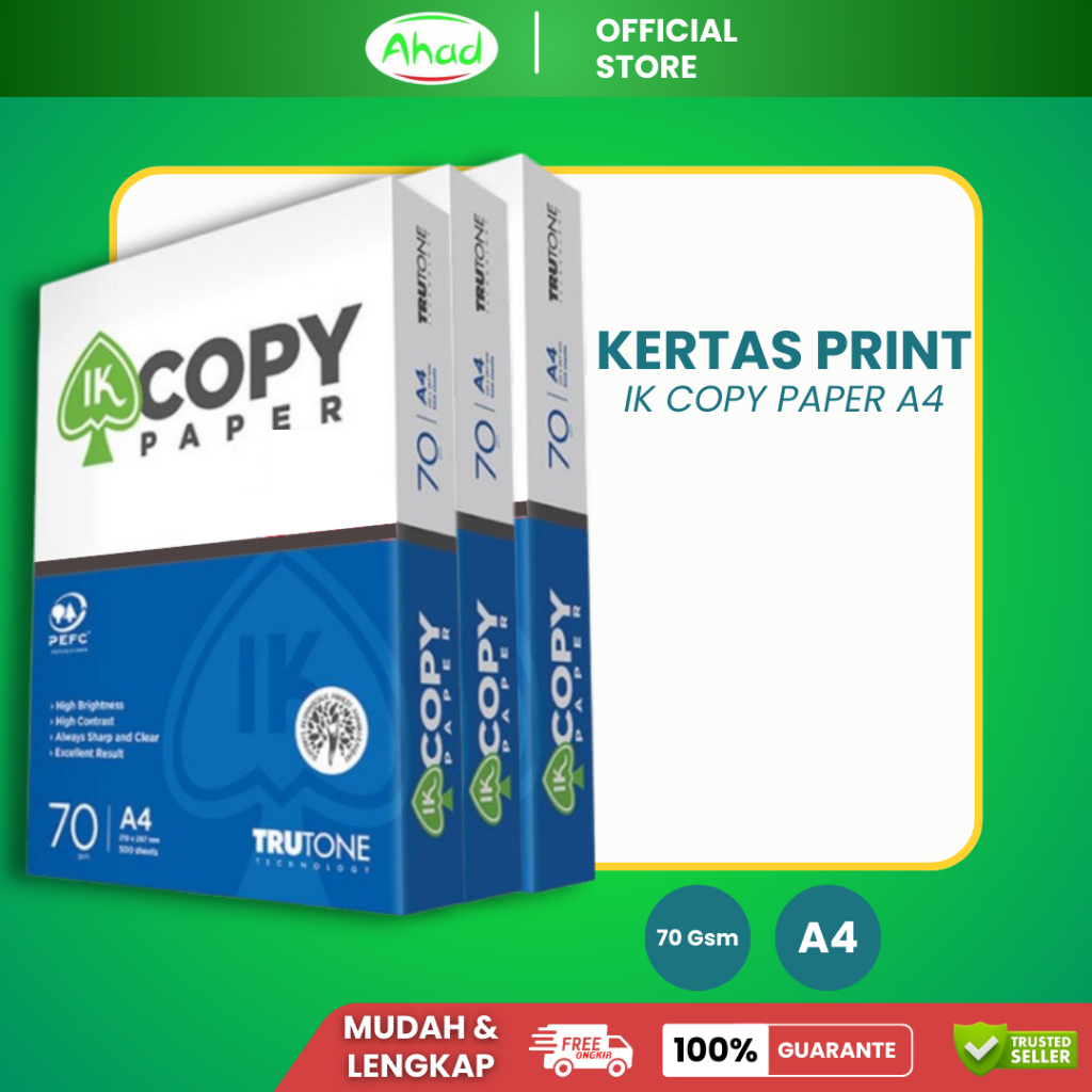 

IK Copy Paper HVS A4 | Kertas Fotokopi | Kertas Print | Kertas HVS | IK A4 70 gsm, 1 Rim