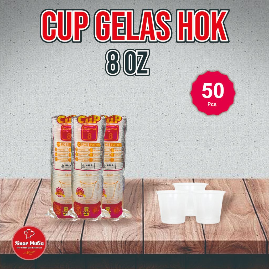 [ISI 50 PCS dan 25 PSC] Gelas Cup Plastik HOK 8oz 10oz 14oz 16oz 18oz slim 22 oz slim tutup gelas