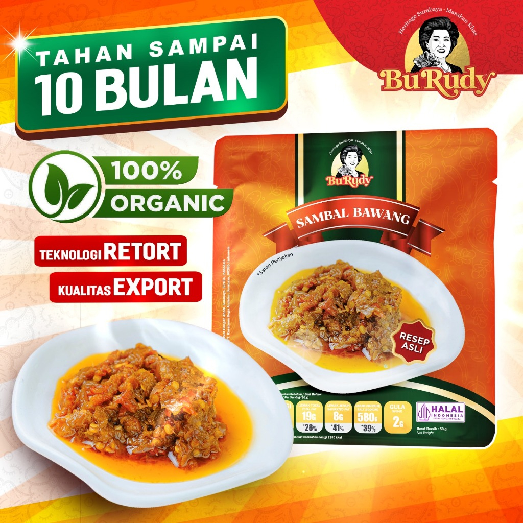 

PRE-LAUNCHING SAMBAL BAWANG PREMIUM BU RUDY DENGAN RETORT TECHNOLOGY - TAHAN 10 BULAN - 50G
